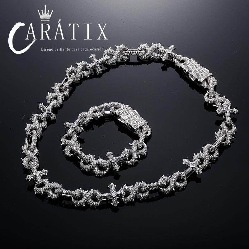 CARÁTIX Hip Hop CZ Stone Paved Cross & Infinity Link Chain Bangle Bracelet – Iced Out Jewelry for Men & Women