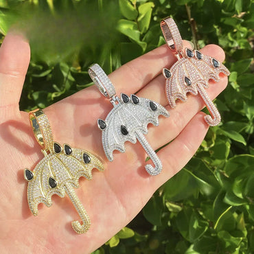 Iced Out "Umbrella" Pendant Necklace | Men's Real Copper CZ Hip Hop Jewelry - CaratixJewelry