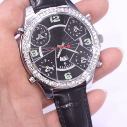 Rhinestone Starburst Watch Big Face Unisex Leather | Caratix