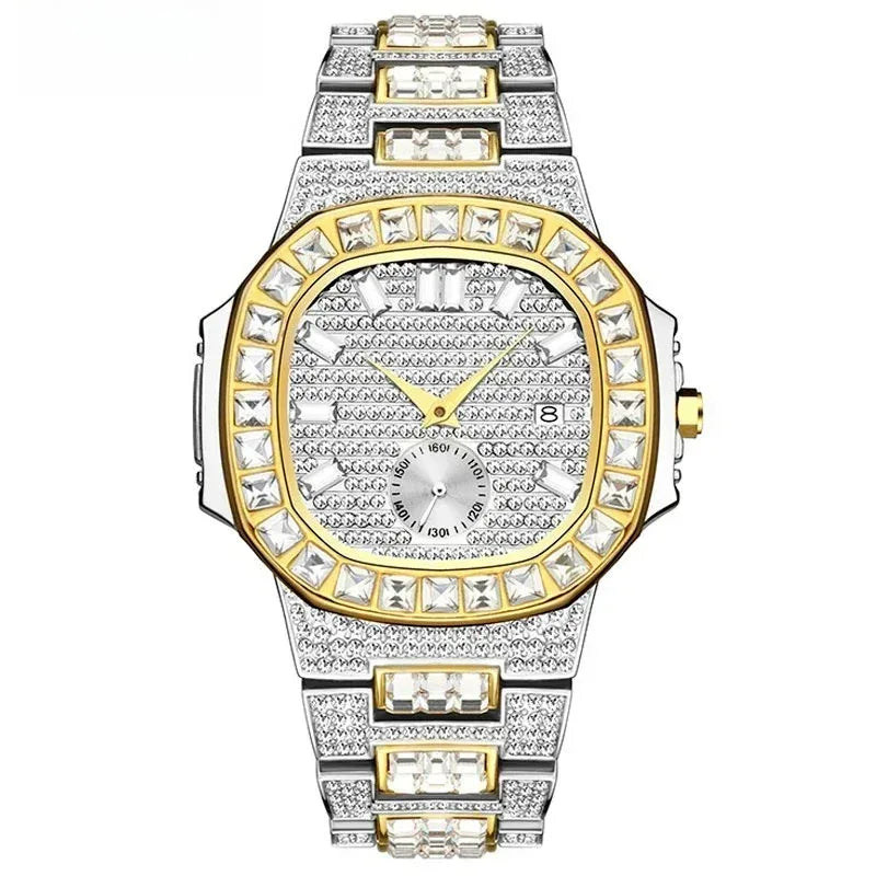 Luxury Big Men's Watch | Rose Gold Iced Out Watch | Crystal Rhinestone Analog Japan Quartz Wristwatch | Fashion Male Clock | Caratix - CaratixJewelry