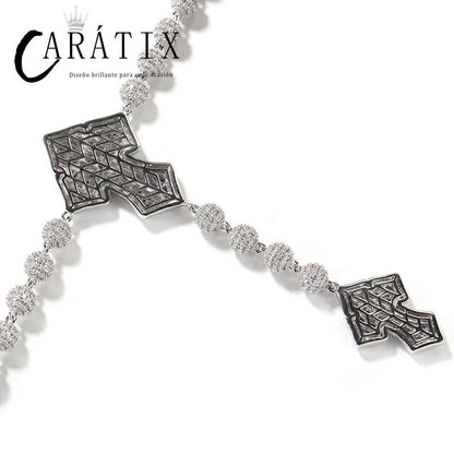 CARÁTIX Beads Cross Chain | 5A+ CZ Iced Out Hip Hop Necklace for Men