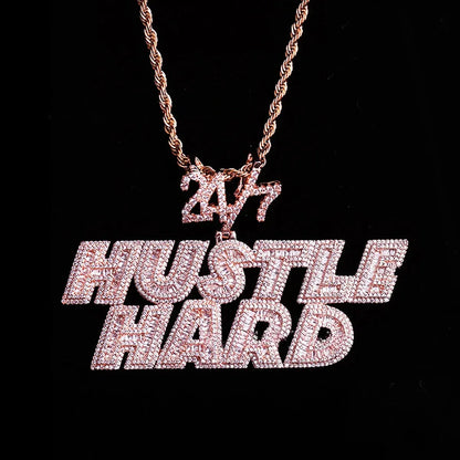 Iced Out "24/7" Bail Letter Pendant | Men's Real Copper CZ Necklace - CaratixJewelry