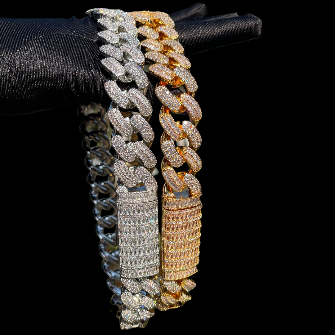 20MM Stones and Baguette Cuban Link Iced Out Diamond Necklace Chain 