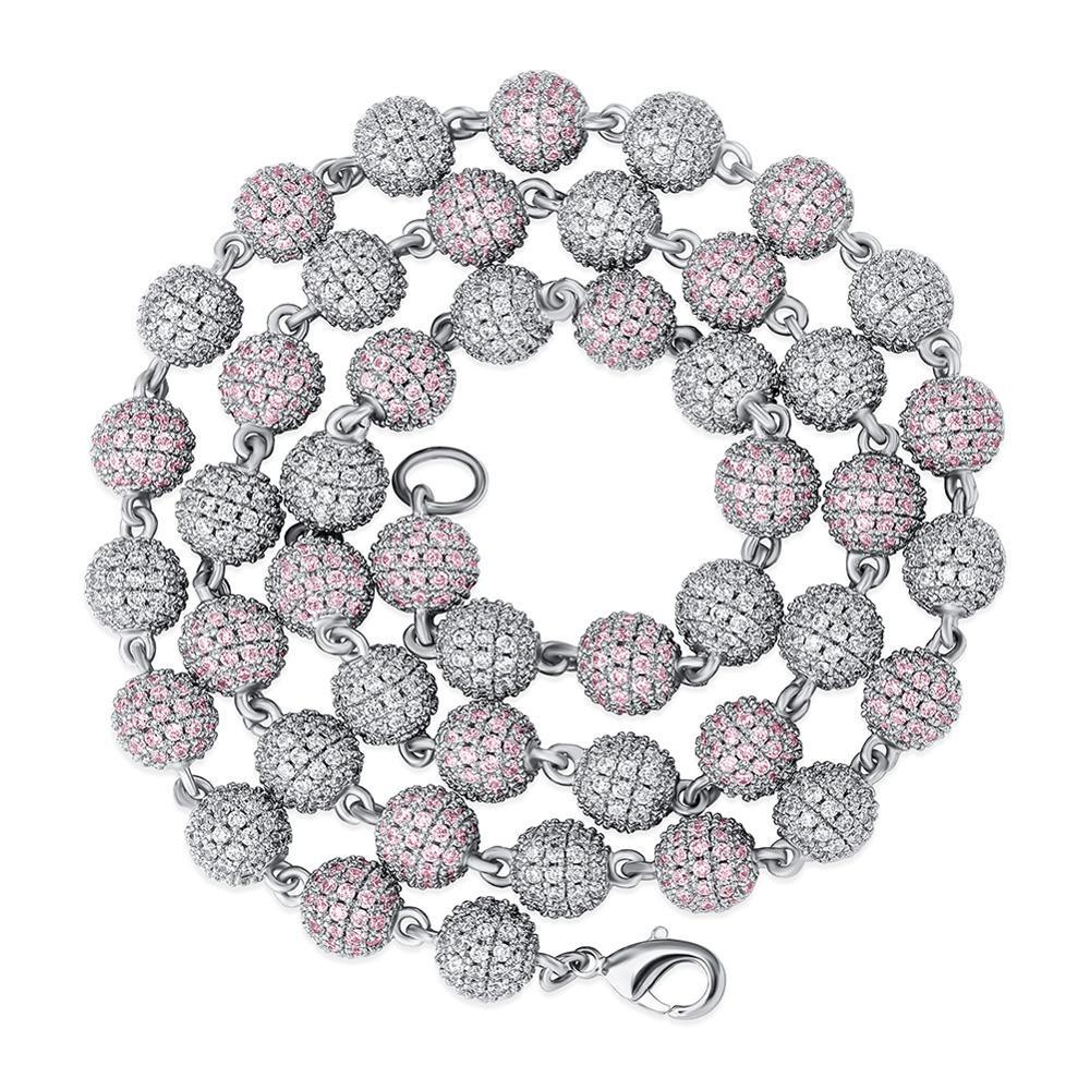 CARÁTIX 8mm Iced Out Beads Link Chain Necklace – CZ Hip Hop Bling Choker Jewelry for Men & Women | Rapper Gift