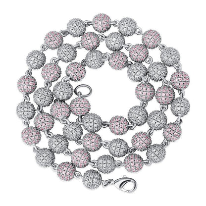 CARÁTIX 8mm Iced Out Beads Link Chain Necklace – CZ Hip Hop Bling Choker Jewelry for Men & Women | Rapper Gift