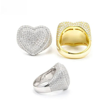 D-Color Heart Moissanite Men’s Ring | S925 Silver Iced Out Hip Hop Jewelry - CaratixJewelry