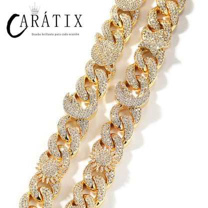 CARÁTIX Sun Star Eye Flower Cuban Link Chain Necklace – 5A+ CZ Iced Out Hip Hop Bling Jewelry for Men | Gold & Silver Rapper Gift