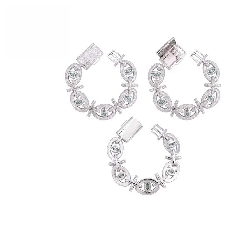 Colored Moissanite Eye & Cross Bracelet – S925 Sterling Silver Iced-Out Hip Hop Streetwear Jewelry - CaratixJewelry