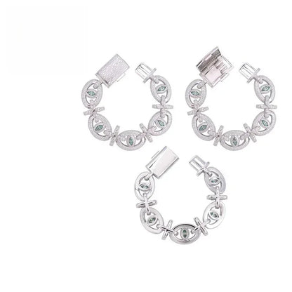 Colored Moissanite Eye & Cross Bracelet – S925 Sterling Silver Iced-Out Hip Hop Streetwear Jewelry - CaratixJewelry