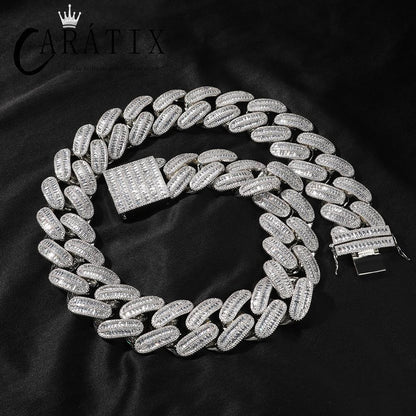 CARÁTIX 40mm Button Ladder Cuban Link Chain Necklace – Inlaid Zircon Hip Hop Bling Jewelry for Men | Multi-Size Copper Design