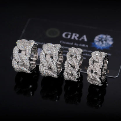 D-Color VVS Moissanite Cuban Link Ring | Unisex Full Iced Out Fashion Jewelry - CaratixJewelry