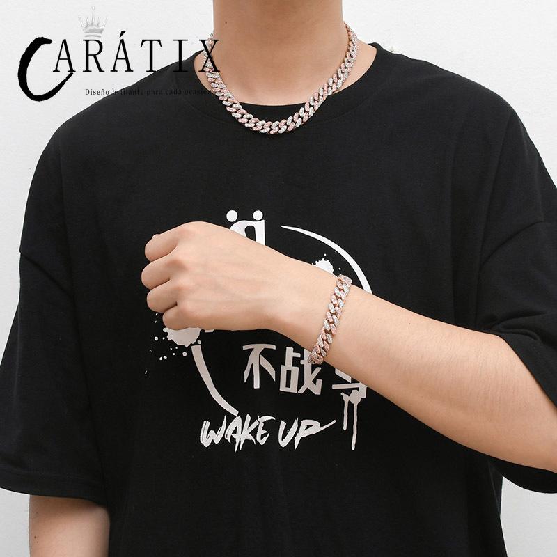 CARÁTIX Pink & White AAA CZ Cuban Link Chain Necklace – Iced Out Round Hip Hop Bling Jewelry for Men & Women | Fashion Choker Gift