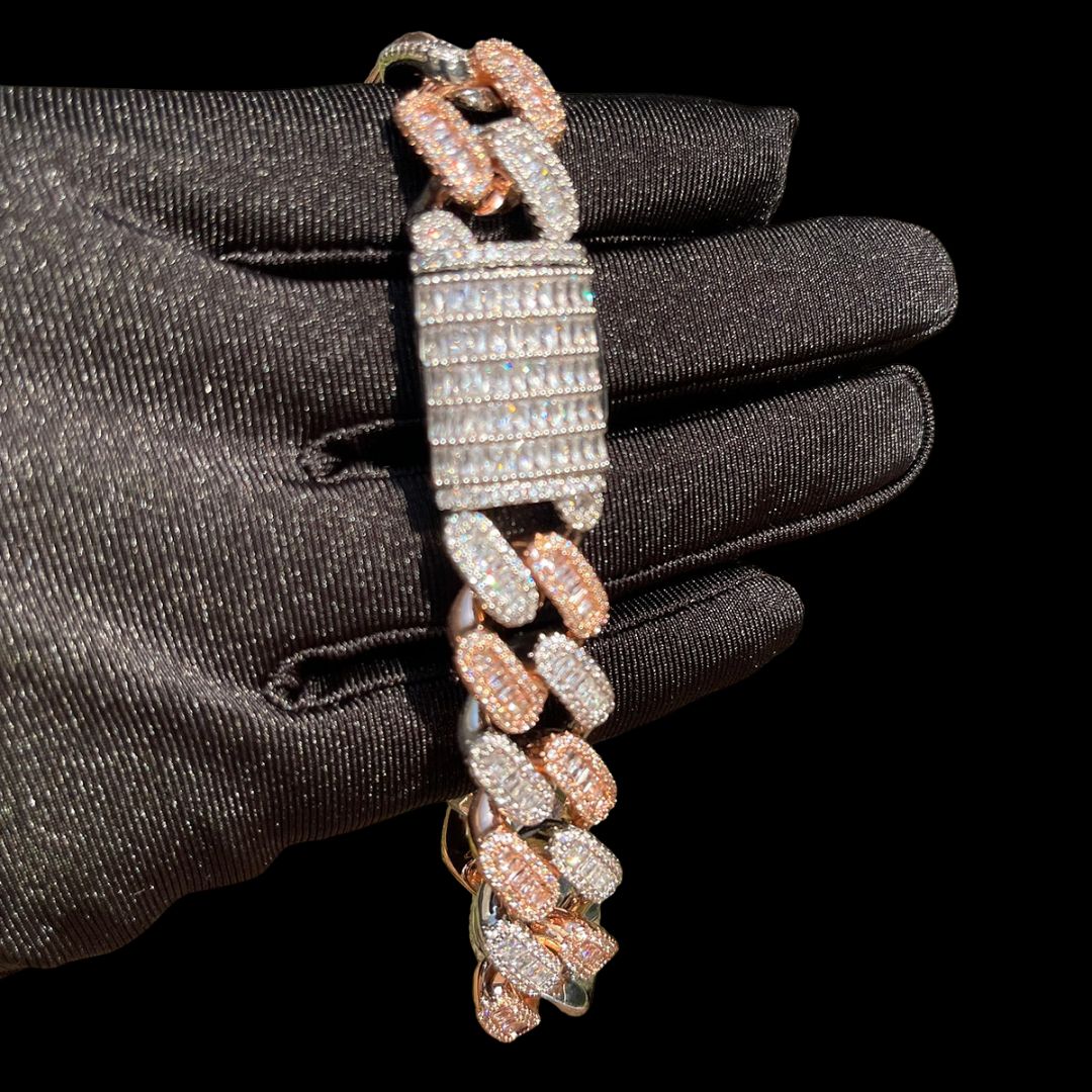 15MM Stones and Baguette Special Link Iced Out Diamond Bracelet – Luxury Hip Hop Jewelry for Men & Women