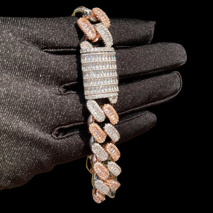 15MM Stones and Baguette Special Link Iced Out Diamond Bracelet – Luxury Hip Hop Jewelry for Men & Women