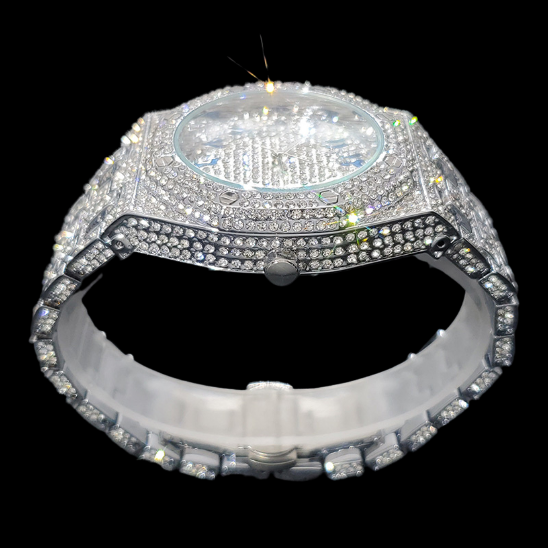 Bust Down Date Arabic Numerals VVS Iced Out Diamond Watch – Luxury Hip Hop Style
