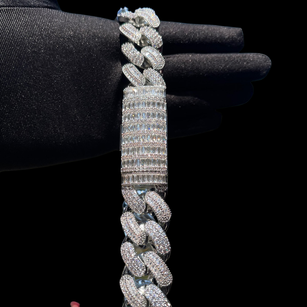 20MM Stones and Baguette Cuban Link Iced Out Diamond Necklace Chain 
