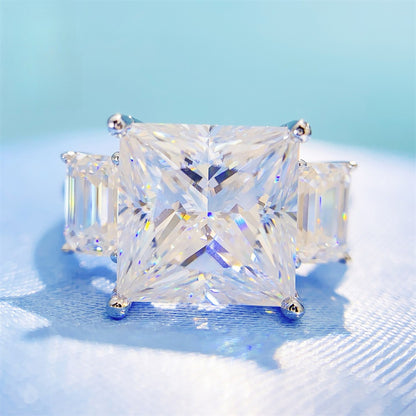 Massive 6 Carat Princess Cut Moissanite Ring S925 Silver | 10mm Square D VVS1 | Caratix