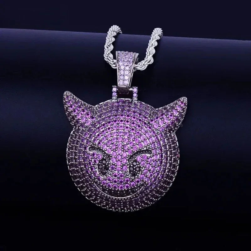 Iced Out Purple Devil Emoji Pendant Premium Copper CZ Demon Time Jewelry | Viral Hip Hop Bling | Caratix - CaratixJewelry