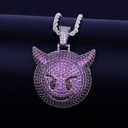 Iced Out Purple Devil Emoji Pendant Premium Copper CZ Demon Time Jewelry | Viral Hip Hop Bling | Caratix - CaratixJewelry