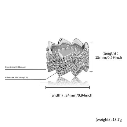 24mm Giant Iced Out Rhombus Ring | Solid Back Heavyweight Bling | Caratix