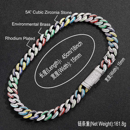 CARÁTIX 15mm Color Drip Cuban Chain | 3A+ CZ Iced Out Hip Hop Necklace for Men - CaratixJewelry