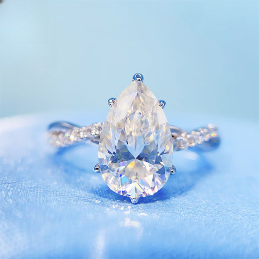 2026 Summer Collection: 3 Carat Pear Cut Moissanite Ring | S925 Silver Teardrop Ring | Caratix