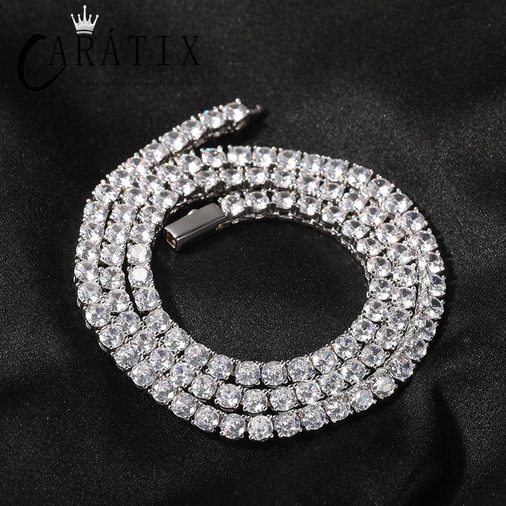 CARÁTIX - Hip Hop Claw Setting 3A+ CZ Stone Bling Iced Out 4mm Spring Clasp Tennis Link Chain Chokers Necklaces for Men Rapper Jewelry Valentine's Day Gift for Men & Girls & Boys Mothers' Day Gift #Springtok