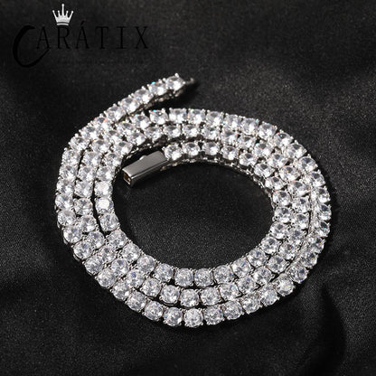 CARÁTIX - Hip Hop Claw Setting 3A+ CZ Stone Bling Iced Out 4mm Spring Clasp Tennis Link Chain Chokers Necklaces for Men Rapper Jewelry Valentine's Day Gift for Men & Girls & Boys Mothers' Day Gift #Springtok
