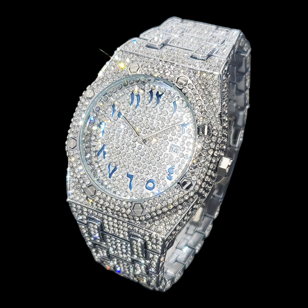 Bust Down Date Arabic Numerals VVS Iced Out Diamond Watch – Luxury Hip Hop Jewelry Watch for Men