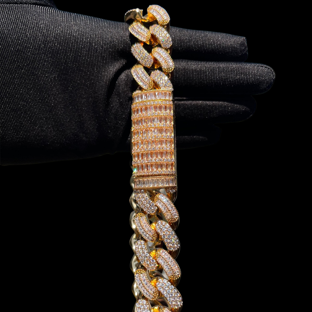 20MM Stones and Baguette Cuban Link Iced Out Diamond Necklace Chain 