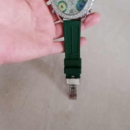 Iced Out Multi-Time Zone Watch Silicone Couple Band | Caratix