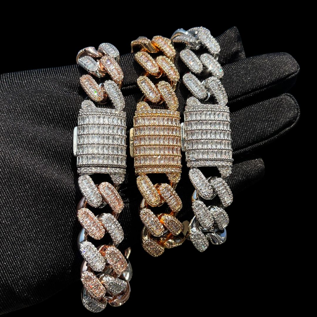 15MM Stones and Baguette Special Link Iced Out Diamond Bracelet – Luxury Hip Hop Jewelry for Men & Women