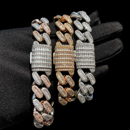 15MM Stones and Baguette Special Link Iced Out Diamond Bracelet – Luxury Hip Hop Jewelry for Men & Women