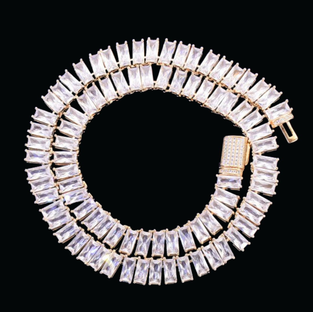 9MM Baguette Link Iced Out Diamond Necklace Chain – Luxury Hip Hop Jewelry for Men & Women