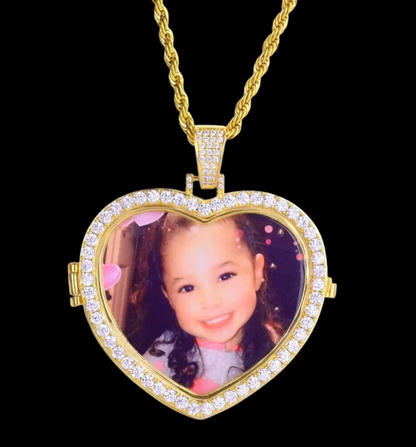 Openable Heart Tennis Custom Photo Pendant Necklace – Iced Out Hip Hop Jewelry