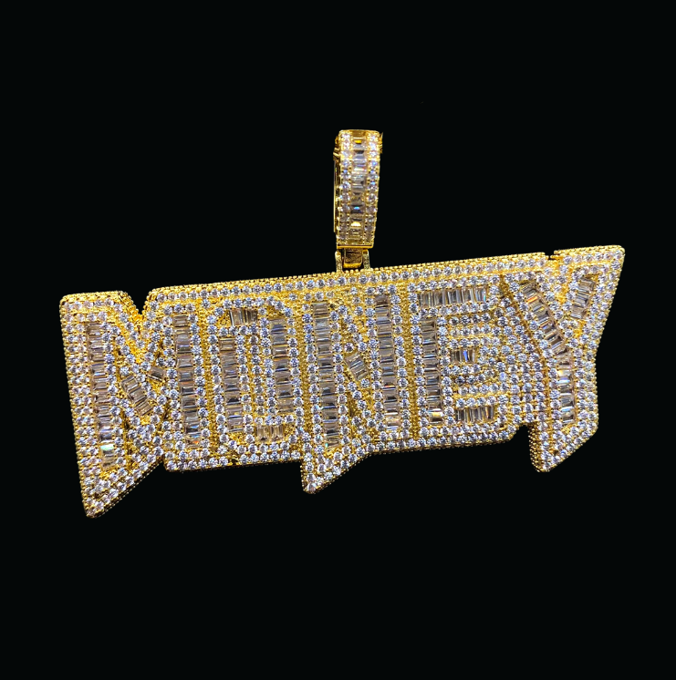 Money Iced Out Letter Diamond Pendant Necklace – Custom Hip Hop Jewelry for Men