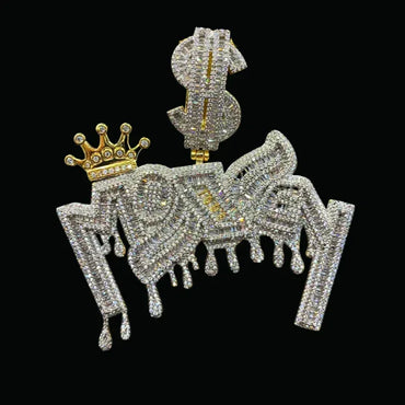 Money with Dollar Bail Iced Out Letter Pendant Necklace – Custom Hip Hop Jewelry for Men - CaratixJewelry