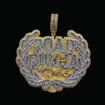 Road Runna Two Tone Badge Iced Out Letter Pendant Necklace – Custom Hip Hop Jewelry for Men - CaratixJewelry