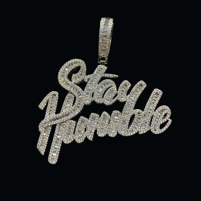 Stay Humble Iced Out Letter Diamond Pendant Necklace – Custom Hip Hop Jewelry for Men & Women
