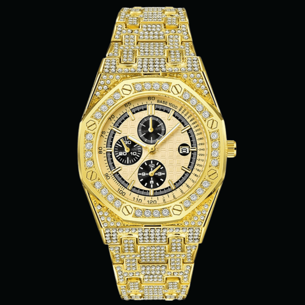 Date Blacked Chronograph Iced Out Diamond Watch – Luxury Hip Hop Style