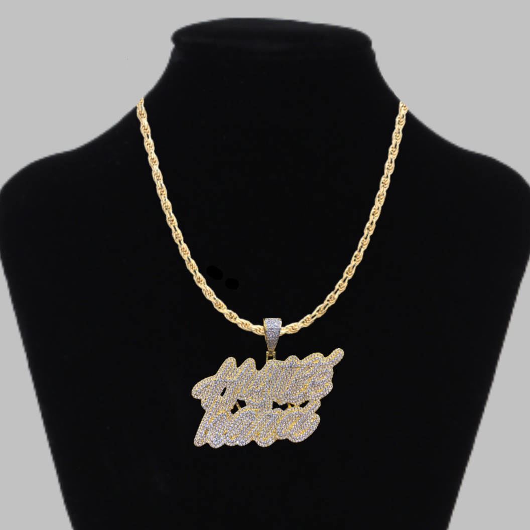 Hustle Hard Iced Out Letter Diamond Pendant Necklace – Custom Hip Hop Jewelry for Men