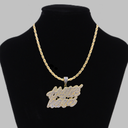 Hustle Hard Iced Out Letter Diamond Pendant Necklace – Custom Hip Hop Jewelry for Men