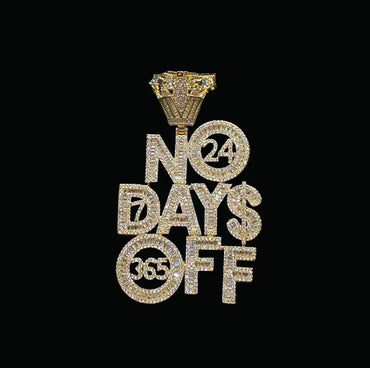 No Days OFF Crown Bail Iced Out Letter Pendant Necklace – Custom Hip Hop Jewelry for Men - CaratixJewelry
