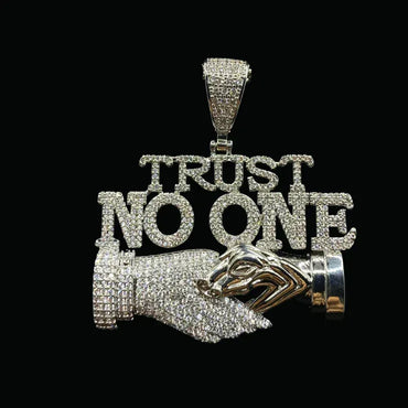Trust No One Iced Out Letter Pendant Necklace – Custom Hip Hop Jewelry for Men - CaratixJewelry