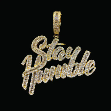 Stay Humble Iced Out Letter Pendant Necklace – Custom Hip Hop Jewelry for Men & Women - CaratixJewelry