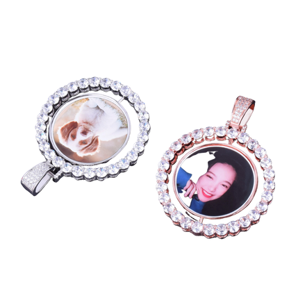 Rotierende doppelseitige Medaillons, drehbare Halskette mit individuellem Fotobild-Anhänger