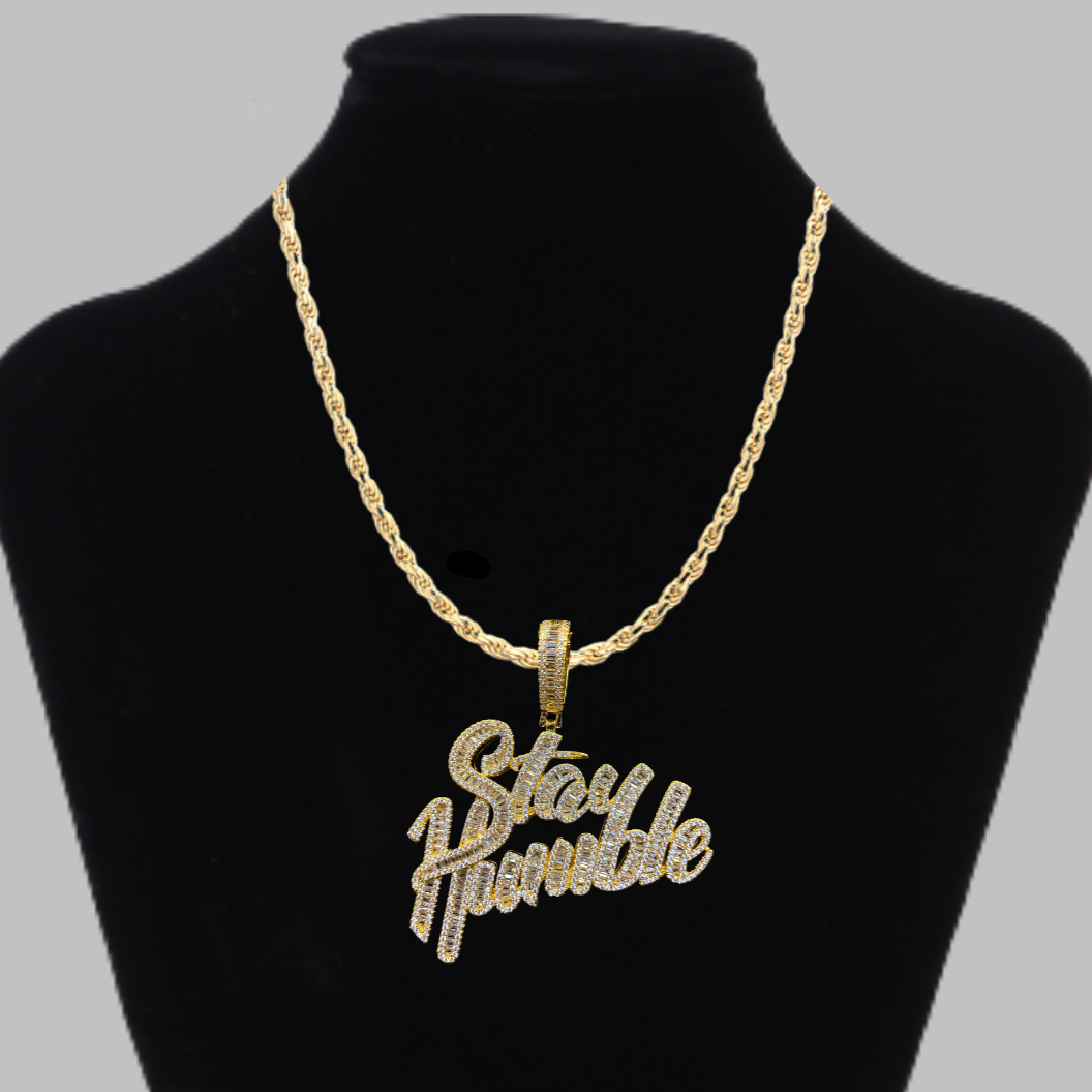 Stay Humble Iced Out Letter Diamond Pendant Necklace – Custom Hip Hop Jewelry for Men & Women