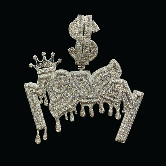 Money with Dollar Bail Iced Out Letter Diamond Pendant Necklace – Custom Hip Hop Jewelry for Men