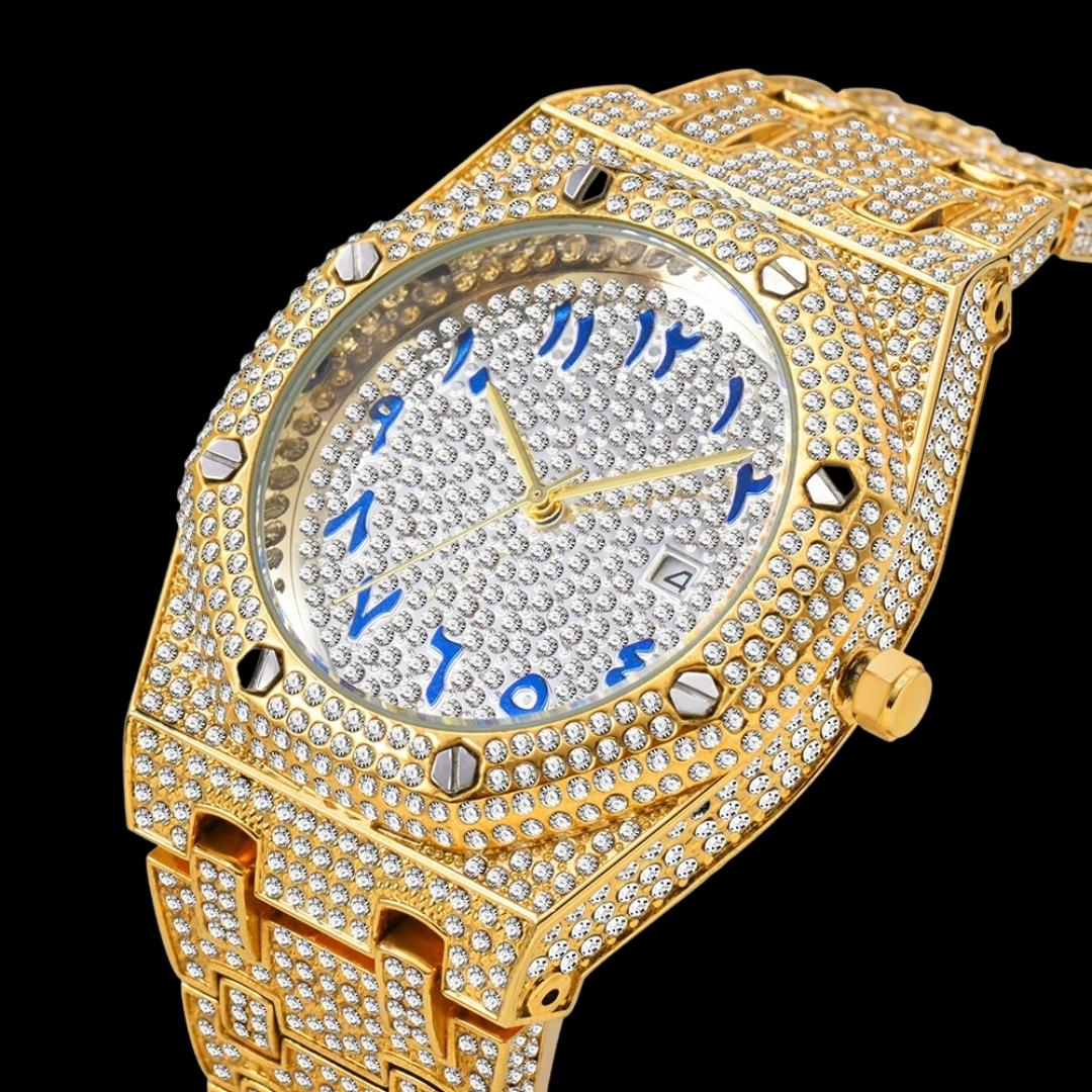 Bust Down Date Arabic Numerals VVS Iced Out Diamond Watch – Luxury Hip Hop Style