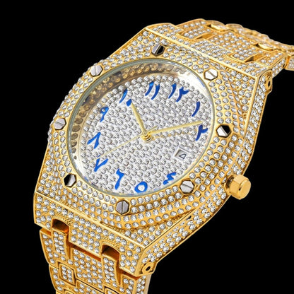Bust Down Date Arabic Numerals VVS Iced Out Diamond Watch – Luxury Hip Hop Style